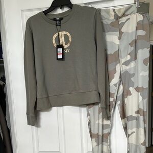 DKNY Olive Sweatshirt and Camo Joggers Set